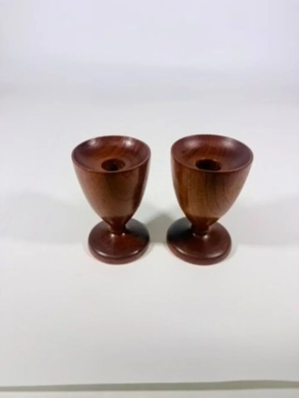 Wood Candleholders Pair Set 2 Burma Teak Mid Century Vintage Danish Style Home T